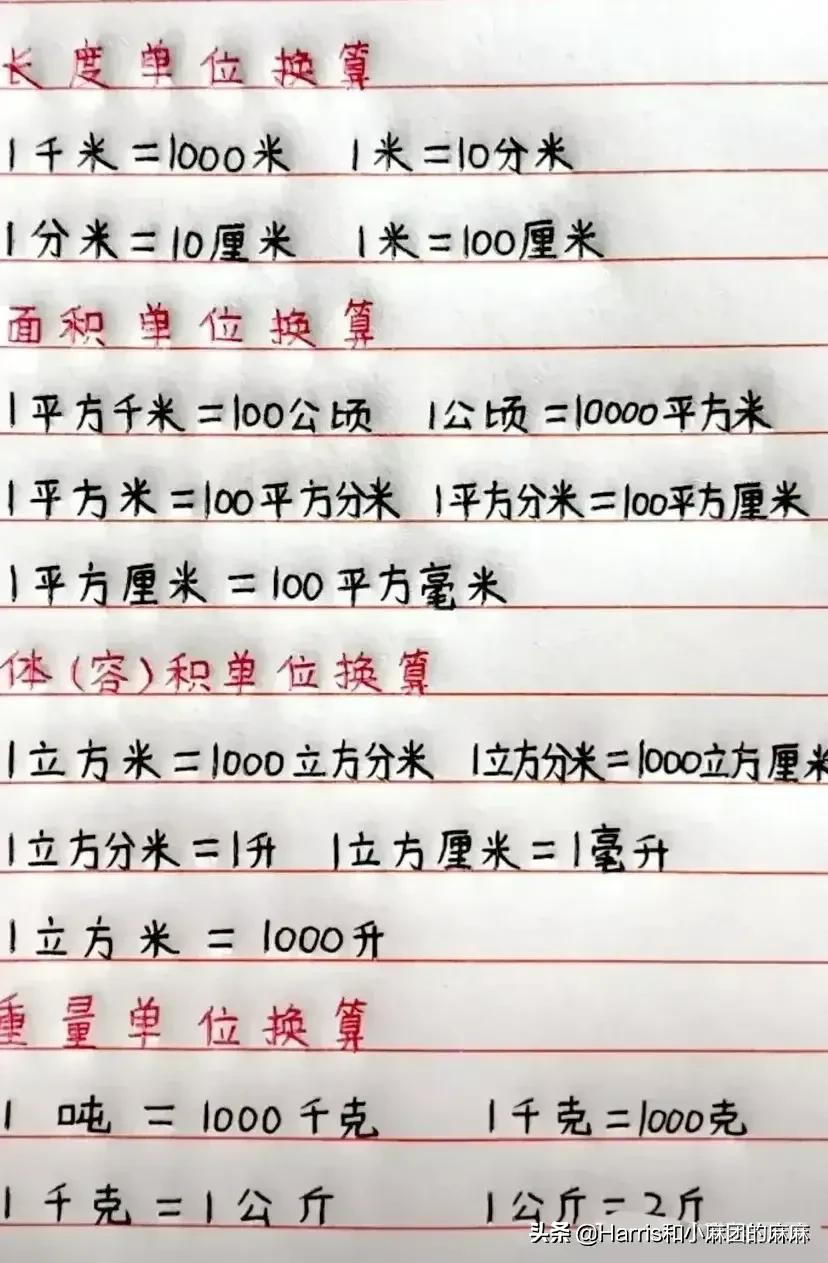 据说这是一位学霸妈妈，把小学数学重点公式全部摘抄手写一份